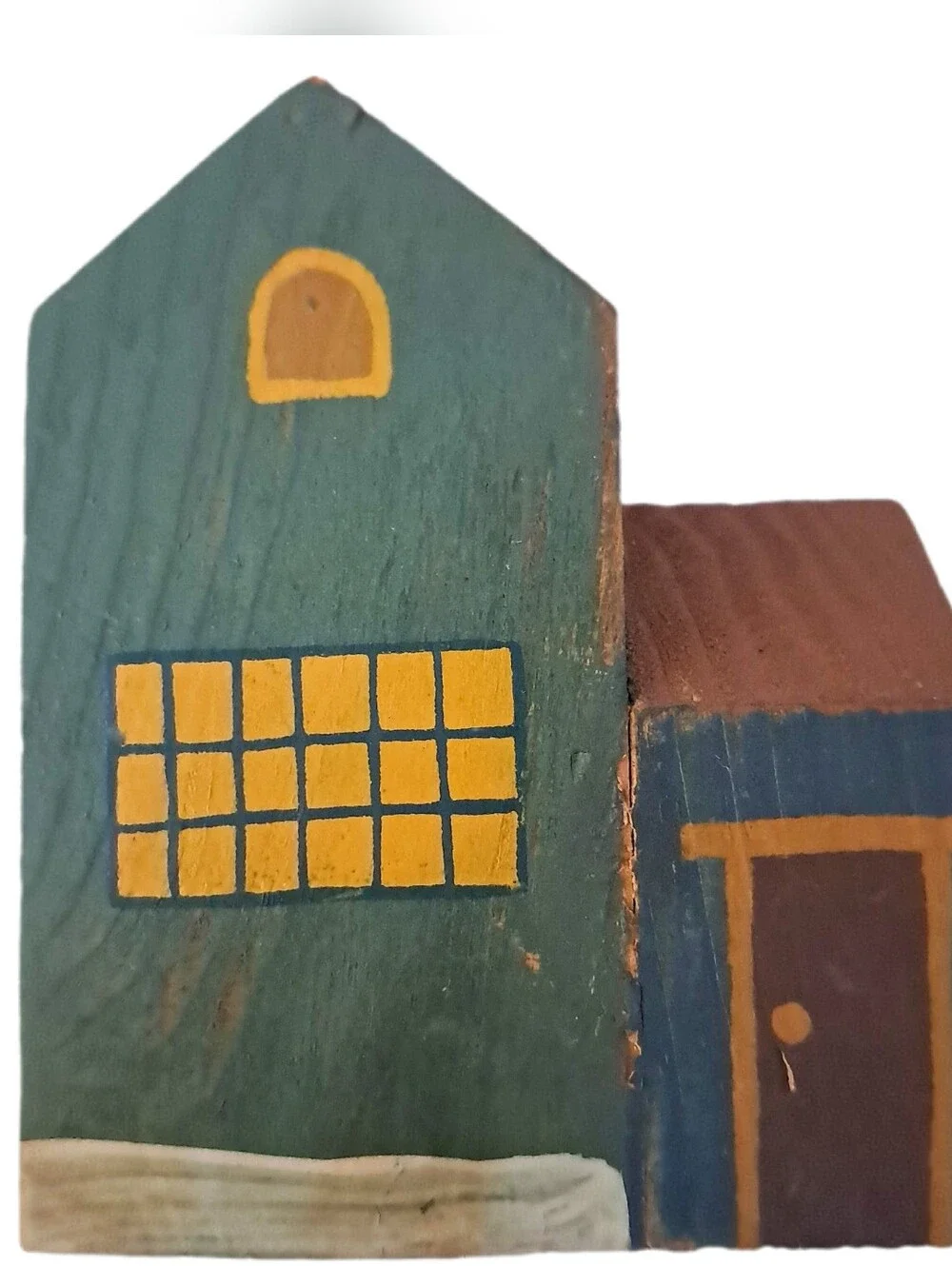 Vintage 2002 Interior Accents Homespun Primitive Wooden Block Houses Set of 2